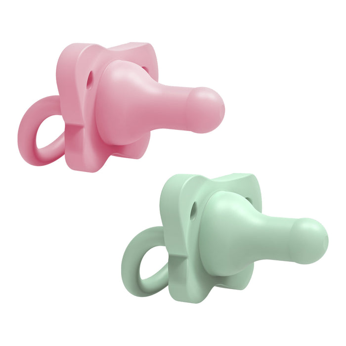 Dr Brown's One Piece Silicone Soother 2 Pack - Pink & Green