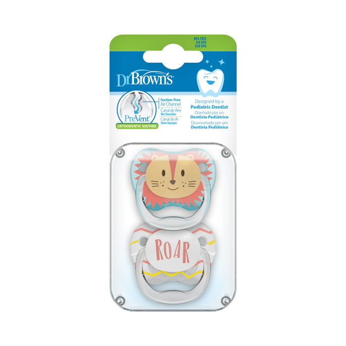 Dr Brown's PreVent Soothers  - Animal Faces, 0-6 Month