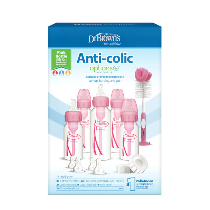 Dr Brown's Anti-Colic Options+ Narrow Neck Pink Baby Bottle Gift Set