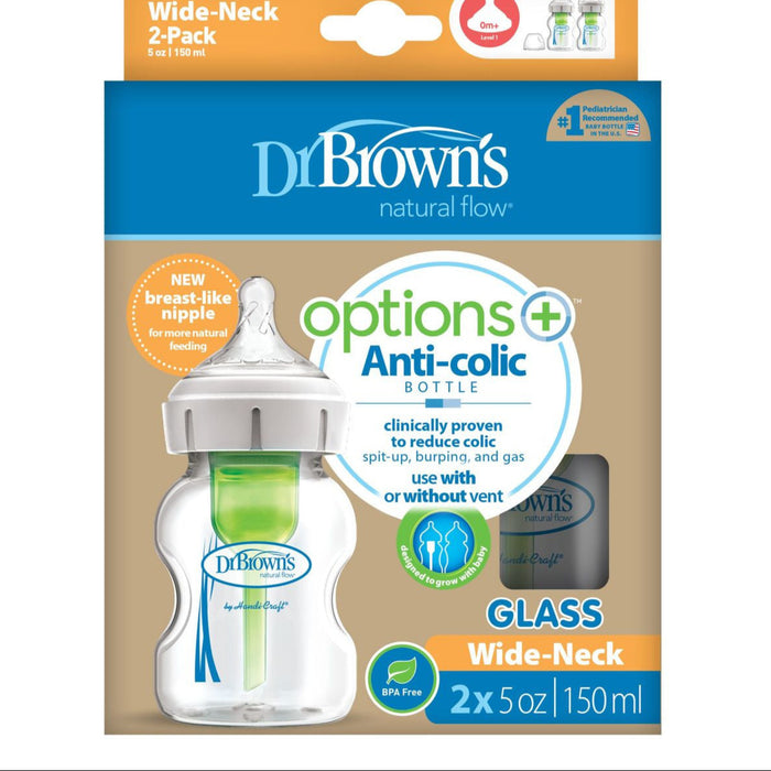 Dr Brown's Options+ Anti-Colic Glass Baby Bottle Starter Kit