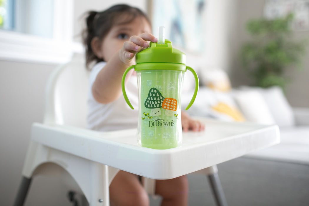 Insulated Straw Cup with Handles, Green Mushrooms  (1-Pack)