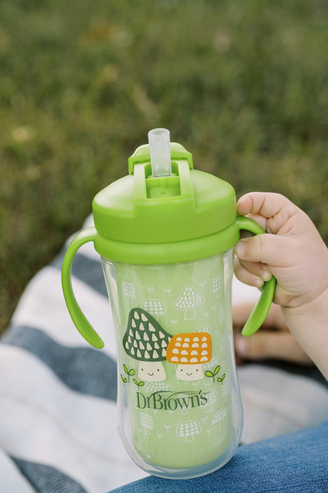 Insulated Straw Cup with Handles, Green Mushrooms  (1-Pack)