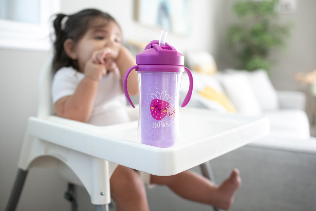 Insulated Straw Cup with Handles, Pink Strawberries (1-Pack)