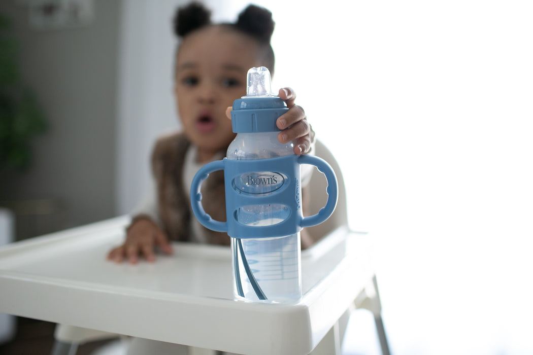 Dr. Brown’s Milestones™ Narrow Sippy Bottle with Silicone Handles, 8oz/250mL, 6m+ Blue