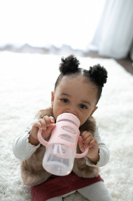 Dr Brown's Milestones 270 ml  Wide-Neck Sippy Bottle with Silicone Handles Light Pink