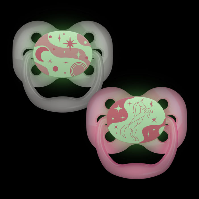 Dr Brown's Advantage Glow in the Dark Soothers 0-6 Month - Pink