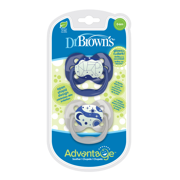 Dr Brown's Advantage Glow in the Dark Soothers 0-6 Month - Blue
