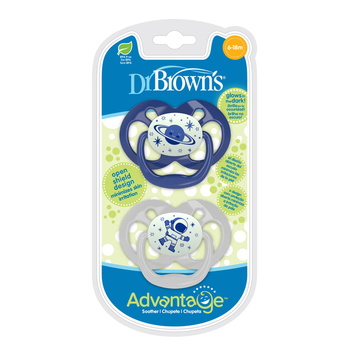 Dr Brown's Advantage Glow in the Dark Soother 6-18 Month - Blue