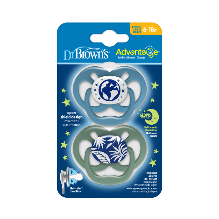 Dr Brown's Advantage Glow in the Dark Soother 6-18 Month - Blue