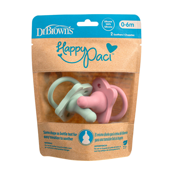 Dr Brown's One Piece Silicone Soother 2 Pack - Pink & Green