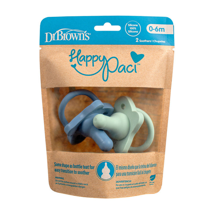 Dr Brown's One Piece Silicone Soother 2 Pack - Blue & Green