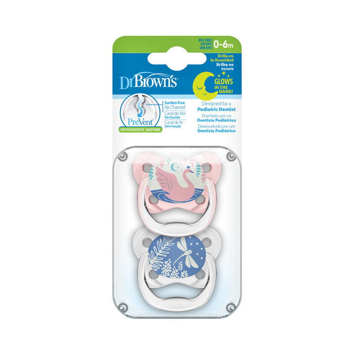PreVent Glow In The Dark Butterfly Soothers Pink Swan / Dragonfly 0-6 Months
