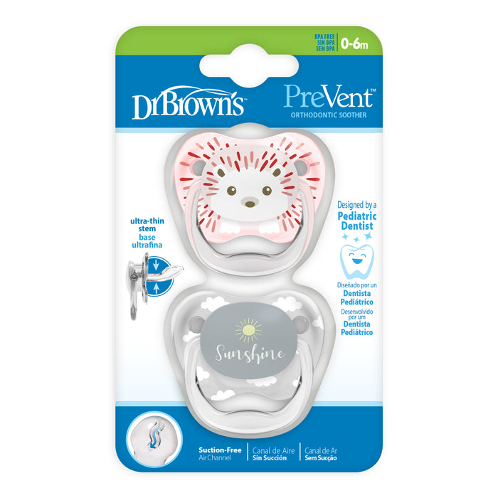 Dr Brown's PreVent Soothers  - Animal Faces, Pink, 0-6 Month