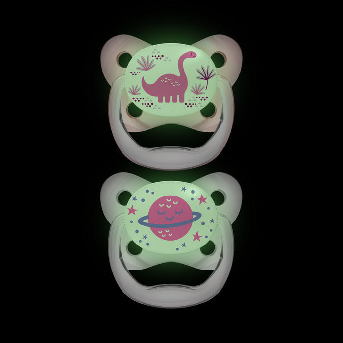 PreVent Glow In The Dark Butterfly Soothers Pink Dinosaur / Planet 6-18 Months