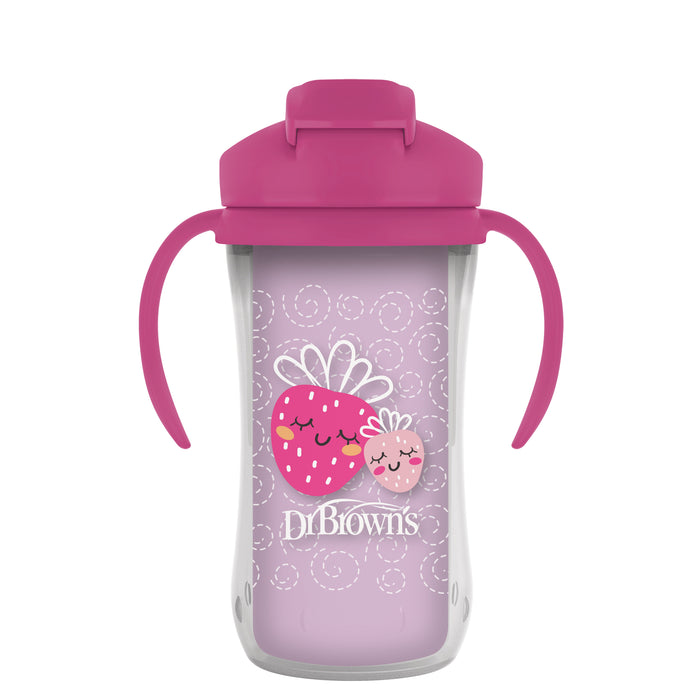 Insulated Straw Cup with Handles, Pink Strawberries (1-Pack)