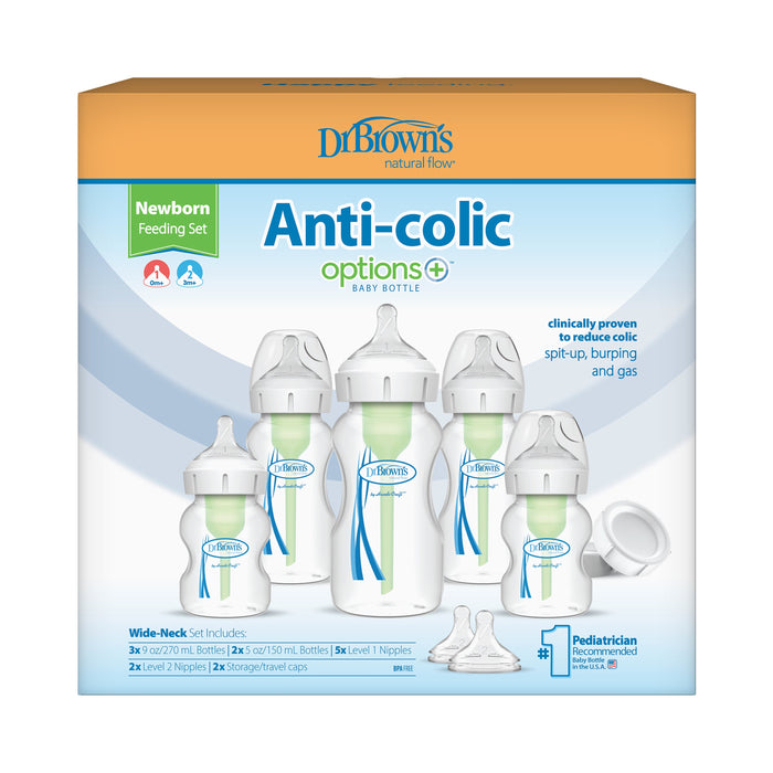 Dr. Brown’s Natural Flow® Anti-Colic Options+™ Wide-Neck Baby Bottle Newborn Feeding Set