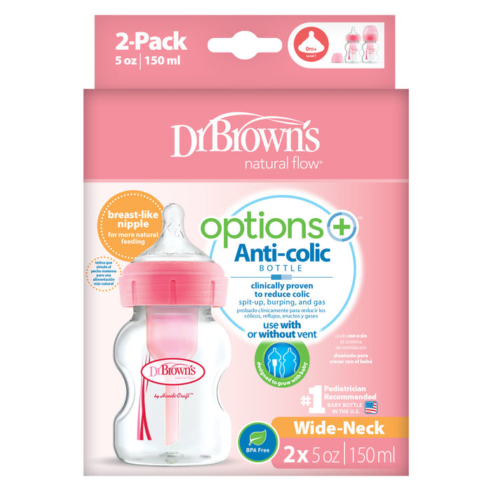 Dr Brown's Options+ Anti-Colic Bottle 150ml Twin Pack Pink