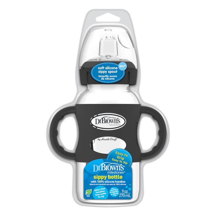 Dr Brown's Milestones 270 ml  Wide-Neck Sippy Bottle with Silicone Handles Black